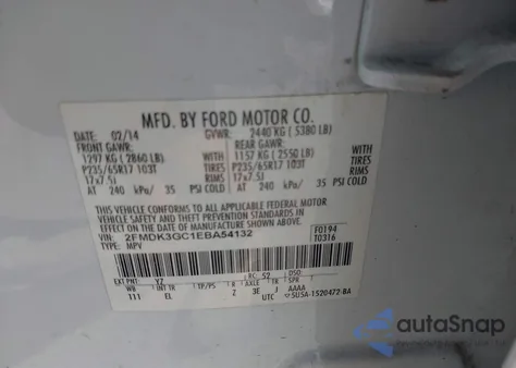 2014 Ford Edge Se из США, поврежденный, VIN 2FMDK3GC1EBA54132
